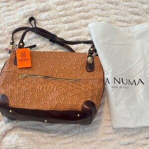 Marino Orlandi Tan and Brown Embossed Shoulder Bag